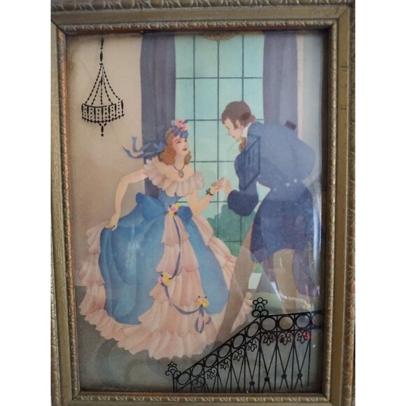 Vintage 1940's Victorian Couple Silhouette Framed Pair Reverse Paint On Glass - Picture 4 of 7